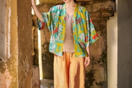 Silk kimono with Youth garden pattern